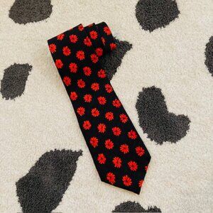 Vintage Guy Laroche Silk Black Red Orange Blue Floral Print Retro Designer Tie